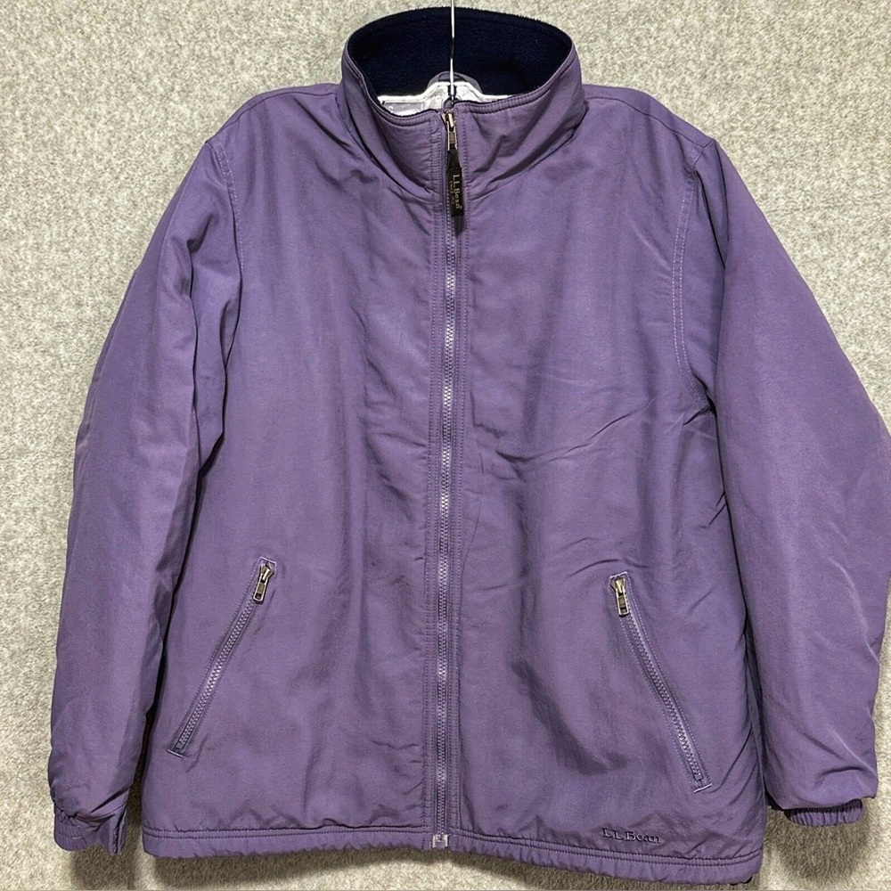 LL Bean Jacket Womens S Small Full Zip Fleece Coat Purple Sweatshirt Pockets